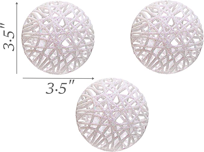 Christmas Traditions 4 inch Glittered Iridescnet White Rattan Ball Ornaments Hanging Tree Decorations (Set of 6) (Iridscent White), Large
