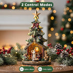 VISFLAIR 12'' Christmas Tree Lighted Manger Nativity Scene, Musical Holy Family Figurines LED Light Play Silent Night Music, Battery & USB Home Decor Gifts Festive Holiday Decorations