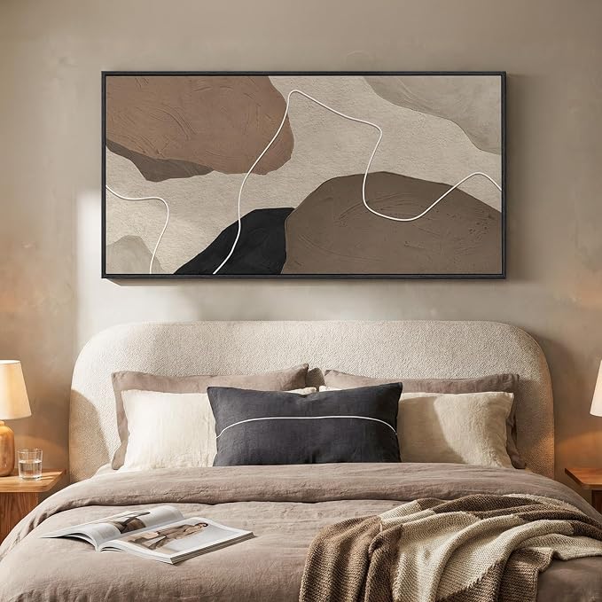 Cuspin Extra Large Neutral Abstract Wall Art for Living Room, Horizontal Brown Beige Canvas Prints Paintings with Rope, Modern Minimalist Pictures for Bedroom Dining Room Hallway Wall Decor, 30x60 In