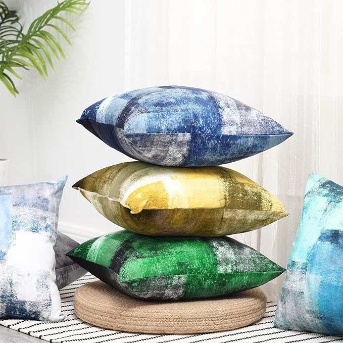 Grey Blue Abstract Art Artwork Pillow Cover, Gallery Modern Decorative Throw Pillows Cushion Cover for Bedroom Sofa Living Room 24 x 24 Inch Set of 2