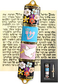 Exquisite Enamel Design Mezuzah with Scroll, Easy Install Use Double-Sided Tape, Dove with an Olive Branch Theme Mezuzah for Door with Crystal Diamond Accent for Any Jewish Occasions, 3.8”