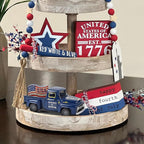 Memorial Day Patriotic Truck Decor, Americana Vintage Pickup Truck Tabletop Decoration, Rustic Farmhouse Tiered Tray Decor for 4th of July Independence Day Home Office