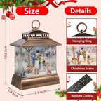 Christmas Snow Globe Lantern Water Glittering Lantern with 8 Songs & 6H Timer Romote Control Christmas Snow Globes USB & Battery Operated for Holiday Festival Decorations Gifts (Snowman and Children)