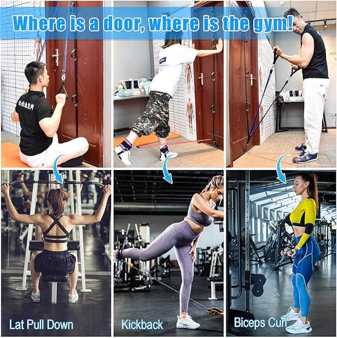 Brebebe Upgrade Door Anchor Strap for Resistance Bands Exercise, Multi Points Anchor Straps with 7 Loops+ 7 D Rings, Home Gym Workout Equipments with Ratchet Adjust Tighten Straps Not Loose, Sturdy