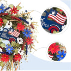 Idyllic 20Inch 4th of July Wreath Patriotic Independence Wreath for Front Door, Red White and Blue Daisy for Memorial Day Independence Day Veterans Day Front Door Decoration