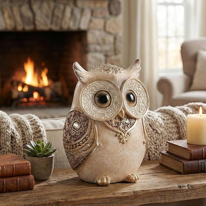 Smadeer Owl Statue for Home Decoration for Shelf Bookshelf OfficeTable Indoor Decor Accents Adorable Big Eye Owl Statues and Sculptures Animal Owls Gift for Bird Lover Cute Figurine