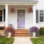 Artificial Hanging Flowers for Outdoors, 2 Pcs Fake Hanging Plant Spring Summer Decoration, UV Resistant No Fade Faux Flower for Porch Patio Yard Window Home Decor(Red Purple)