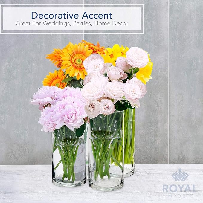 Royal Imports Glass Cylinder Vases for Centerpieces – Set of 24 Clear Hurricane Vases for Wedding, Table Decor, Floating, Flowers, Candle Holders, Extra Tall Clear Vase Set, 6” / 8” / 9” / 11”