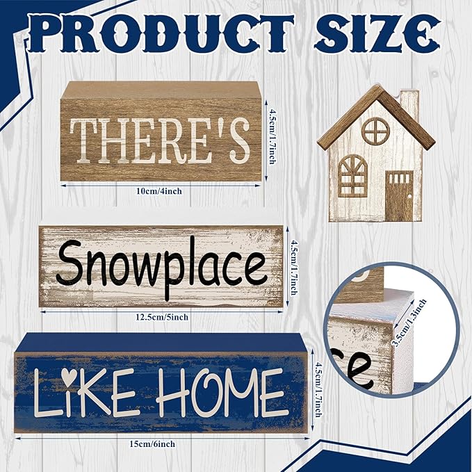 Lineshading 4 Pcs Christmas Table Decoration Wooden House Decor Christmas Tiered Tray Decor Rustic Decorative Home Block Signs Gifts Winter Centerpieces Farmhouse Sweet Home Decoration for Shelf
