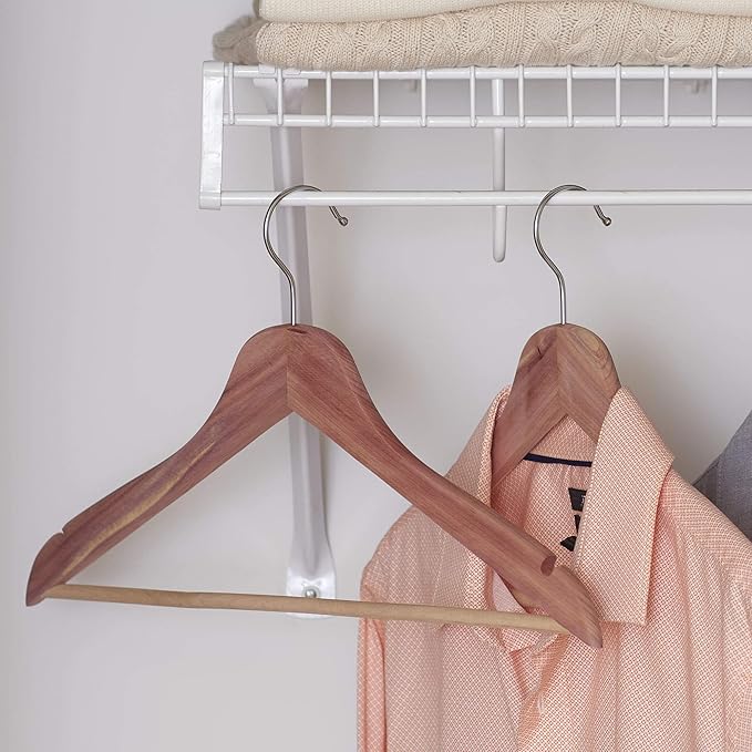 Household Essentials 26140 CedarFresh Red Cedar Wood Clothes Hangers with Fixed Bar and Swivel Hook - Set of 4, Brown,red