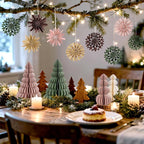 9PCS Mini Christmas Snowflake Ornament - Paper Hanging Snowflake Ornament for Christmas Tree Boho Paper Hanging Decorations for Holiday Indoor Home Decor