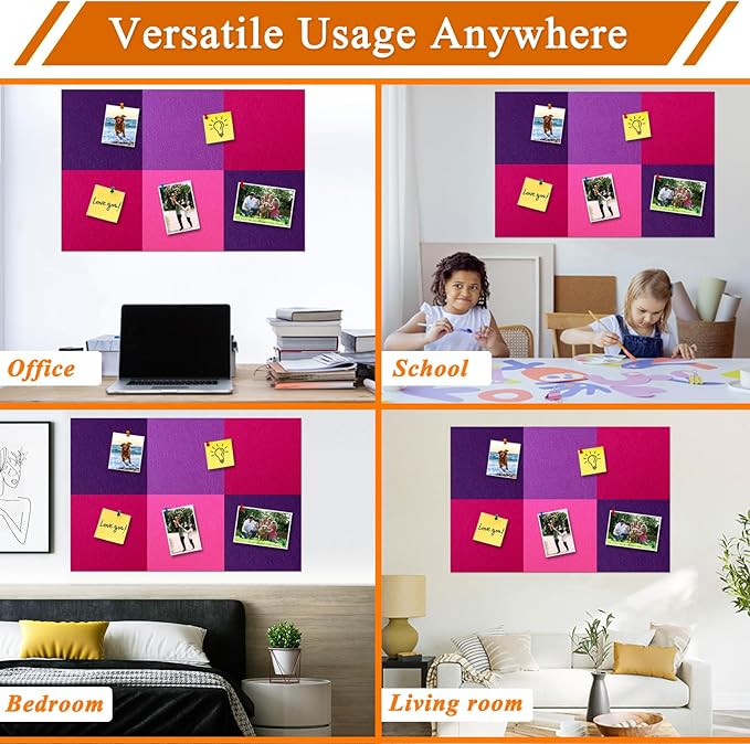 Square Felt Cork Bulletin Board Tiles, Self Adhesive DIY Felt Pin Board for Wall 30" x 20" with 35 Pushpins for Office School Home Wall Decor Stickers Memos Photos Display (Gradual Purple)