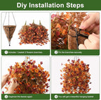 Homsunny Artificial Faux Fall Hanging Flowers Plants Basket for Outdoor Decoration,Fake Silk Orange Mums planters UV Resistant Look Real for Home Porch Patio Yard Outside Autumn Decor (Brown)