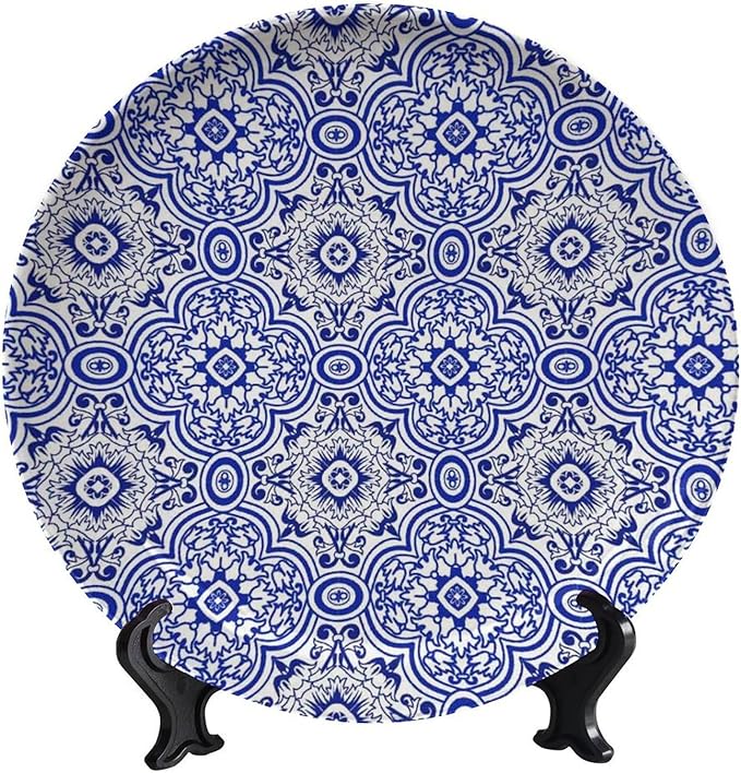 Turkish Decorative Plate Holder, 6 Inch, MediumSlateBlue Round Display Plate, Decorative Plates with Stand, for Kitchen Party Coffee Table Decor Art
