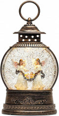 9.7'' Christmas Angel Snow Globe, Musical Lighted Water Lantern, Retro Decoration with Swirling Glitter, USB Powered and Battery Operated, Xmas Home Décor Gift (Baby Jesus with Angel)
