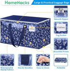 HomeHacks Moving Bags, Extra Large Size Moving Boxes, Heavy Duty Luggage Bags with Smooth Zipper and Sturdy Handles, Large Capacity & Easy Loading Storage Totes for Space Saver 125L, 8-Pack, Blue