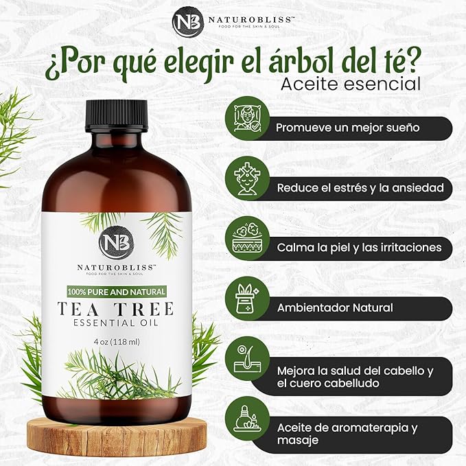 NaturoBliss Essential Oil with Glass Dropper - 100% Pure and Natural - Essential Oils for Diffuser, Aromatherapy, Soap and Candle Making, Tea Tree Essential Oil, Tea Tree Oil, 4 Fl Oz
