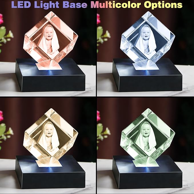 3D Crystal Photo Personalized,Customized Birthday Gifts for Women,Wife Baby, Girlfriend,Him,Custom Anniversary,Memorial Gifts