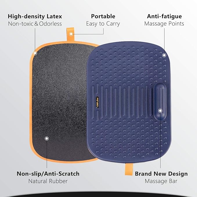 FEZIBO Standing Desk Mat with Anti Fatigue Bar, Wooden Wobble Balance Board with Ergonomic Design Comfort Floor Mat