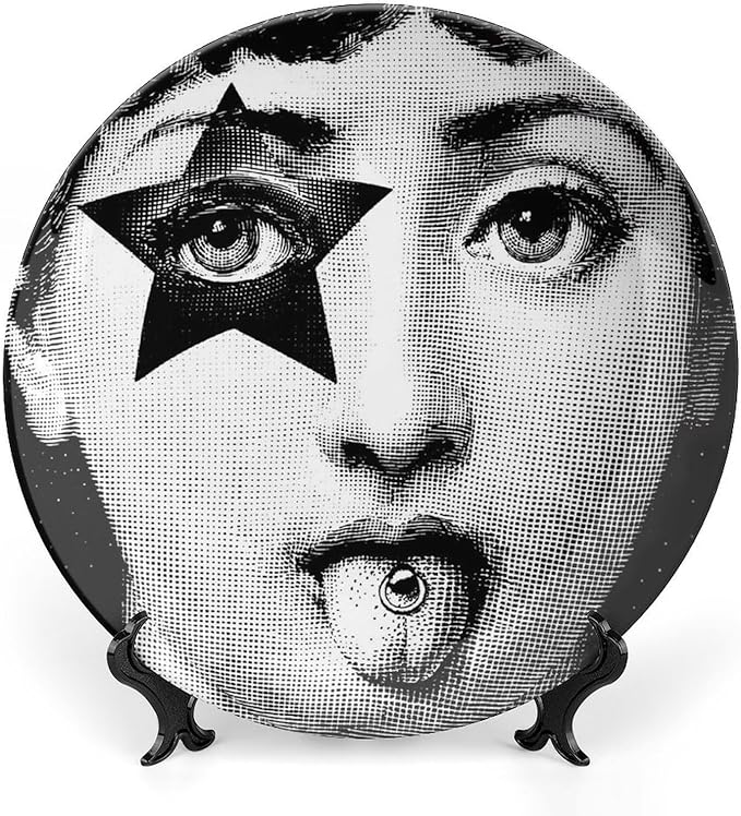 Lina Cavalieri Plate, Wall Decorative Plate, Mysterious Face Plate Wall Hanging Decoration,Including Bracket and Special Spring Hook, 8inch, Style1