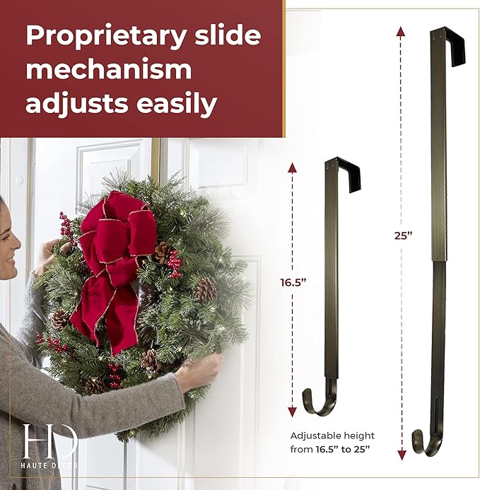 Haute Decor Adapt Adjustable Length Wreath Hanger with Interchangeable Icons (4 Wreath Hangers in 1) (Antique Brass-Reindeer/Pumpkin/Butterfly/Fleur de lis)