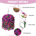 Artificial Flowers with Hanging Basket, Outdoor Faux Plants Silk Morning Glory Vines, Fake Green Arrangement for Garden Patio Spring Summer Decor(Purple Red Violet)