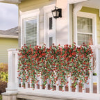 Artificial Hanging Flowers for Outdoors, 2 Pcs Fake Hanging Plant Spring Summer Decor, UV Resistant No Fade Realistic Faux Flower for Front Door Porch Planter Patio Garden Yard(Red Brown)