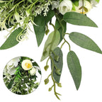 MSUIINT 25.6 Inch Artificial Rose Flower Swag with Green Leaves, Handmade Fake Plant for Front Door, Wedding Arch Flowers Spring Floral Swag, Wall Hanging Swag for Home Party Decor(White)