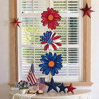 Lineshading 4th of July Decorations Patriotic Decorations Daisy Patriotic Hanging Wreath for 250th Anniversary Wooden Vintage American Hanging Wreaths Door Decor for Memorial Day Porch Wall Decor