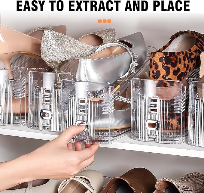 TOPNEW Shoe Slots Organizer for Closet 10 Pack Adjustable Level Shoe Stacker Holder Organization Double Layer Storage Space Saving Shoe Rack Organizer for Closet (Transparent)