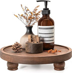EOSAHR Rustic Pine Wood Riser for Kitchen Counter - Farmhouse Round Pedestal Stand Apply to Home Essentials - Bathroom Tray for Bathroom Decor (Vintage Brown)