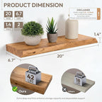 Marsmiles 20 inch Floating Shelves for Wall Elm Wood Live Edge Shelves|Rustic Wall Shelves with Invisible Heavy-Duty Bracket for Bathroom Living Room Kitchen|Natural, 2 Pack