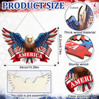 Wooden 4th of July Decoration Door Wreath for Front Door Sign America Eagle Wall Signs,250 Anniversary Independence Day Patriotic Day Wreath Welcome Memorial Day Hanging for Home Party Outdoor Indoor