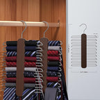 Tie Hanger 2 Pack, Rust Resistant Wooden Necktie Organizer with 360 Degree Rotation for Tie, Belt, Scarf Storage