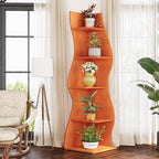 LITTLE TREE Small Corner Shelf, Modern 5-Tier Wall Corner Bookshelf, Stylish Bookcase Storage Rack for Small Space, Living Room, Bedroom, Orange, 2 Pack