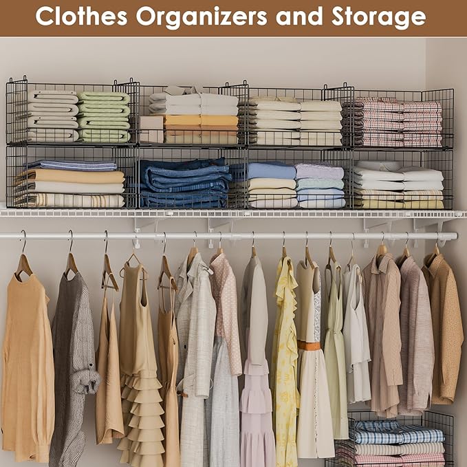 3-Tier Stackable Closet Organizers and Storage Shelves, Foldable Closet Shelf Organizer, Stackable Storage Bins Drawers for Closet Organizer System, Black(Patent Pending)