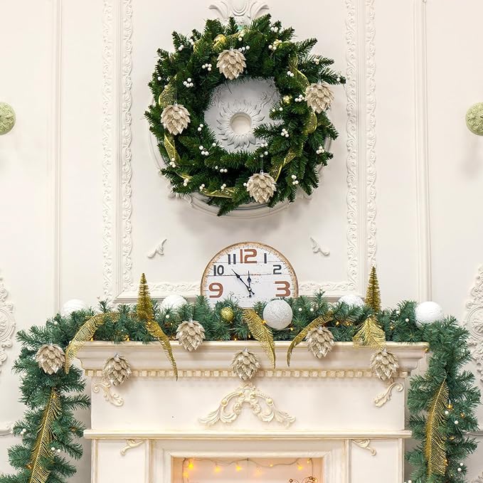 Jetec 8 Pieces Christmas Ornaments Glitter Christmas Tree Hanging Decoration Decorative Artificial Pine Cones Flowers Hanging Ornaments for Winter Wreath Holiday Decor(Champagne Gold)