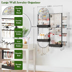 Keebofly Wall Mount Hanging Jewelry Organizer - Large Display Holder for Earrings, Rings, Necklaces, Bracelets, Watches and Perfume - Black