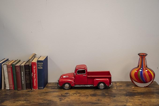 VILLAGE GIFT IMPORTERS Rustic Farmhouse-Style Decorative Red Pickup Truck | Set on Flat Surface in Your Office, Home, or Garage | Christmas Tree Farm Truck 16" x 5.5" x 6.5"