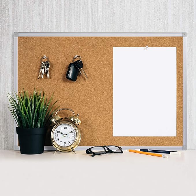 Cork Board Bulletin Board 24 x 36, Silver Aluminium Framed 2x3 Corkboard, Office Board for Wall Cork, Large Wall Mounted Notice Pin Board
