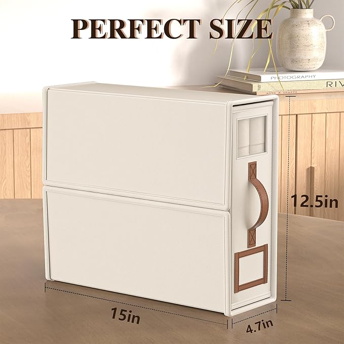8 Pack Foldable Bed Sheets Set Organizers and Storage(King & Queen Size),Linen Fabric Closet Organizers with Window,Folding Bedding Storage Box for Bedsheets and Pillow Cube Organizer-Beige