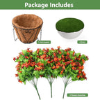 INQCMY Artificial Hanging Flowers Decoration, 4pcs Fake Floral Basket Plants for Outdoor Porch, Faux Shrubs Home Spring Decor UV Resistant Potted Violets for Outside Garden No Fade