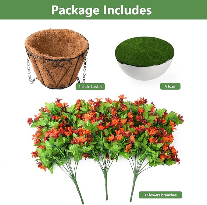 INQCMY Artificial Hanging Flowers Decoration, 4pcs Fake Floral Basket Plants for Outdoor Porch, Faux Shrubs Home Spring Decor UV Resistant Potted Violets for Outside Garden No Fade