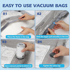 Travel Vacuum Storage Bags with Rechargeable Air Pump, 15 Pack Portable Space Saver Bags, Compression Bags for Clothing, Bedding, Seasonal Storage & Packing Bags for Moving