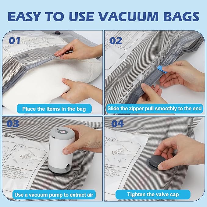 Travel Vacuum Storage Bags with Rechargeable Air Pump, 18 Pack Portable Space Saver Bags, Compression Bags for Clothing, Bedding, Seasonal Storage & Packing Bags for Moving