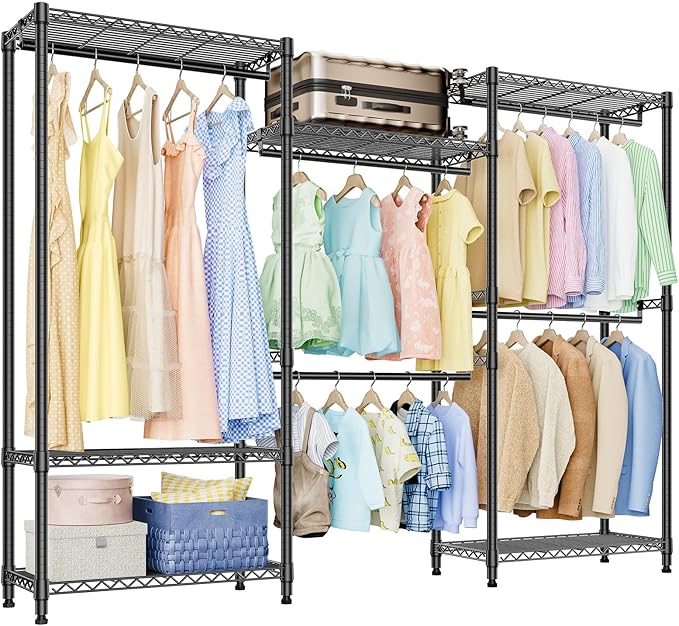 IZEUK Heavy Duty Rolling Garment Rack Wire Clothes Rack for Hanging Clothes (Black, 3 composition, 15.7" D x 70.8" W x 76.5" H)