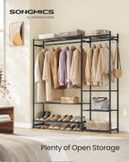 SONGMICS Portable Closet Wardrobe, Clothes Rack, Closet Organizers and Storage, Freestanding Clothing Rack with 7 Shelves, 2 Hanging Rods, Metal Frame Rack, for Bedroom, Entryway, Black ULGR010BZ03S
