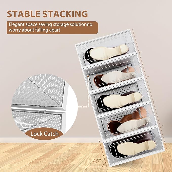 8 Pack Clear Boot Boxes Stackable, Boot Storage Boxes for Tall Boots, Shoes Box Plastic Oragnizer with Lids, Shoes Organizer Container for Closet, Under Bed Boot Storage