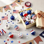 HyDren 40 Pcs 4th of July Ornaments 1.2 Inch Mini Patriotic Tree Decorations 250th Anniversary Memorial Day Independence Day Ornaments Red White Blue Eagle Star Ball Decorations for Holiday Party