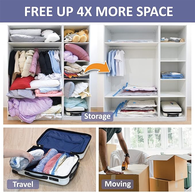 Cozy Essential Vacuum Storage Bags, Compression Space Saver Bags for Clothes, Comforters, Blankets, Pillow, Bedding, Sealer Clothing Storage,25 Combo